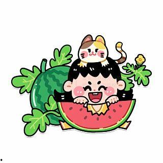 双人吃瓜模板,情侣甜蜜吃瓜记